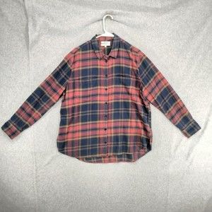 Madewell Button Down Shirt Womens Size L Red Blue Plaid Long Sleeve